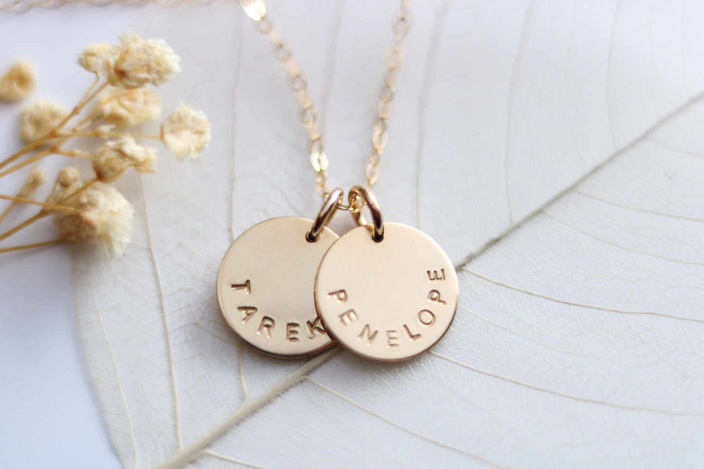 Double Disc Name Necklace - 1/2" Discs - TickleBugJewelry