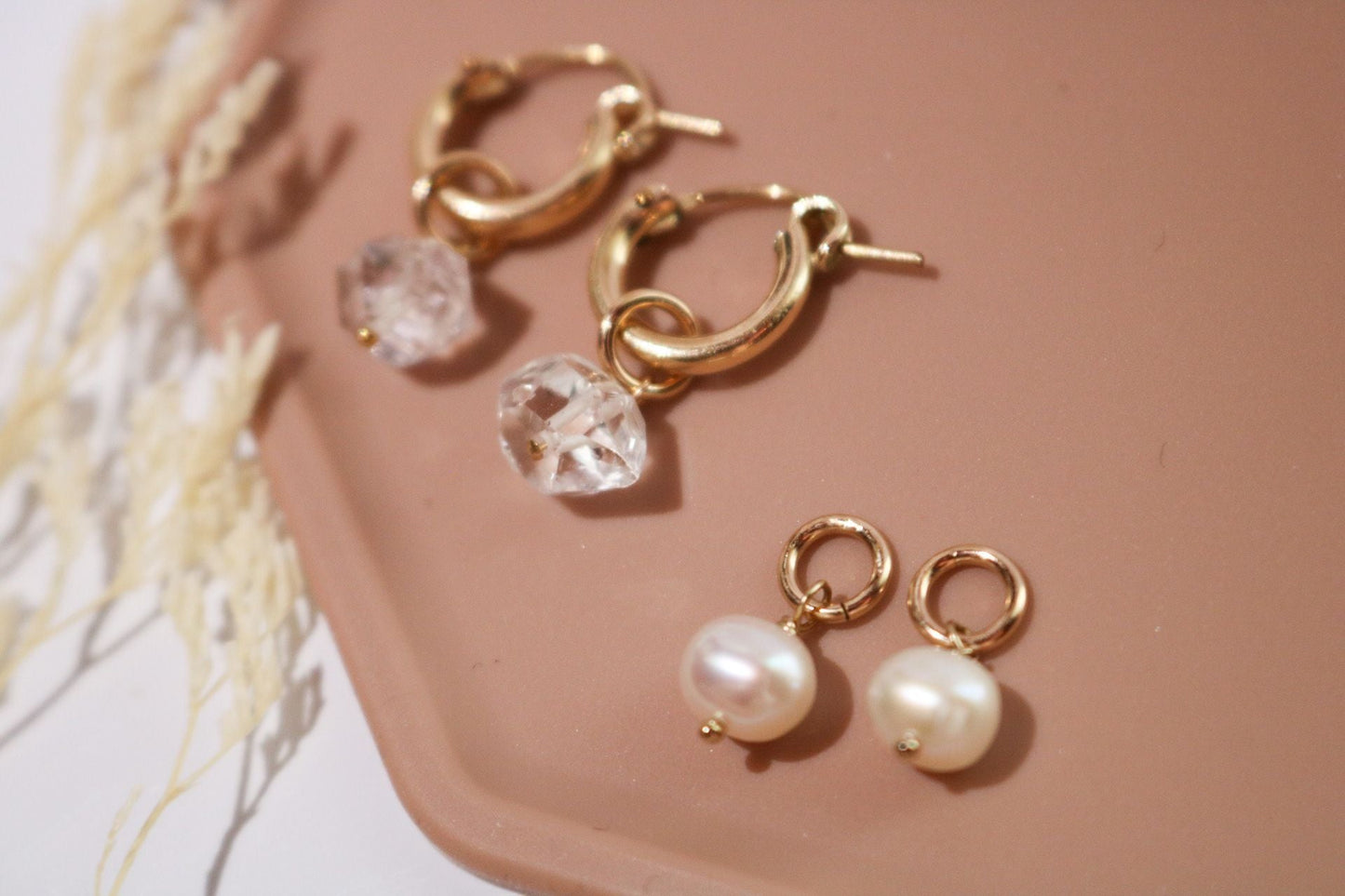 Gold Huggie Hoop Set with Interchangeable Charms - TickleBugJewelry